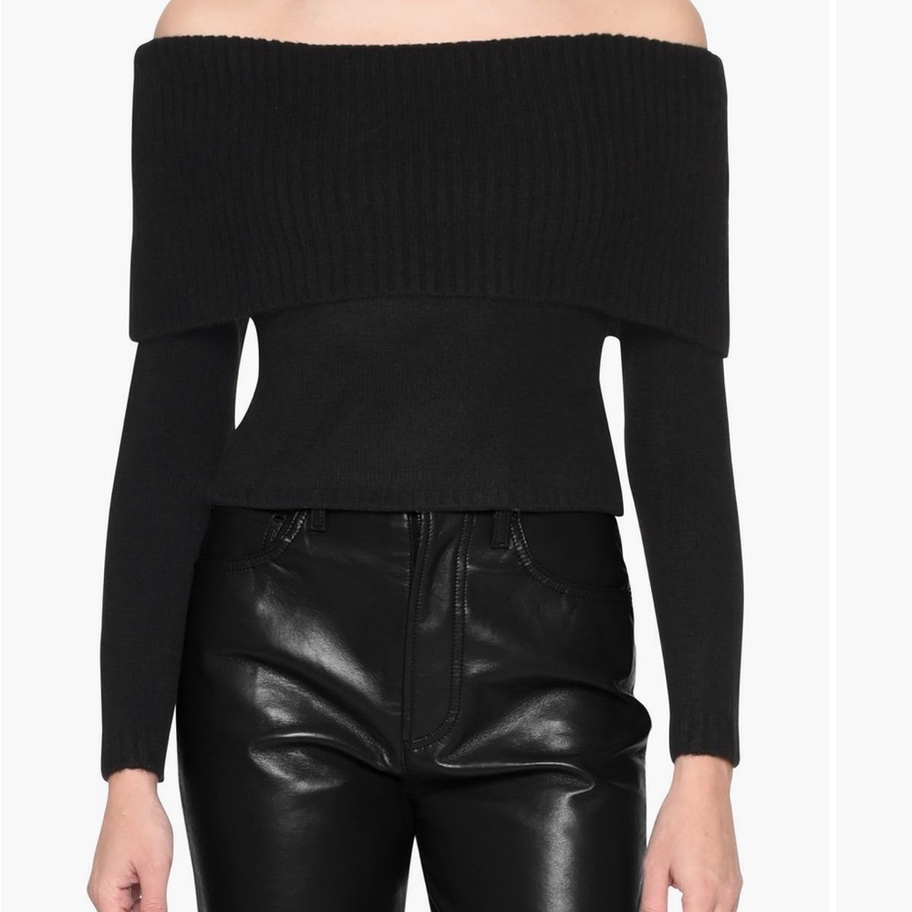 Classic black fold down sweater made with Italian yarn